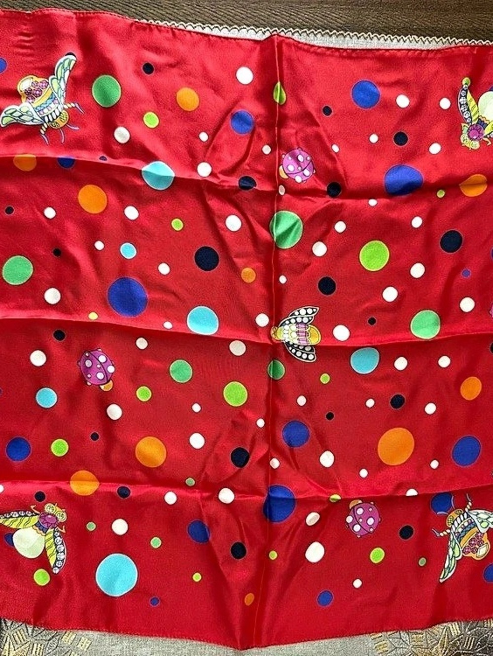 Larioseta Como  Silk Polka Dot Scarf in Red , NWT